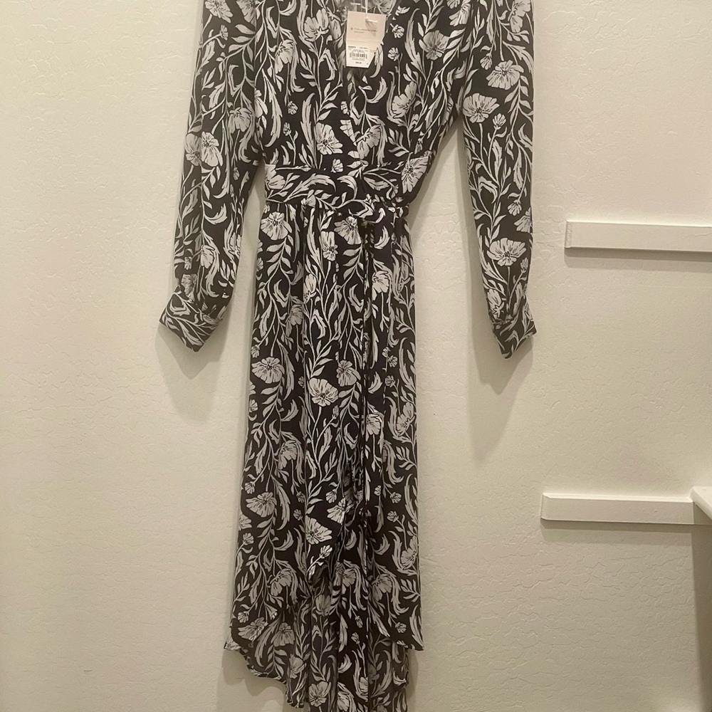 Navy Blue and White Floral Wrap Dress - Women